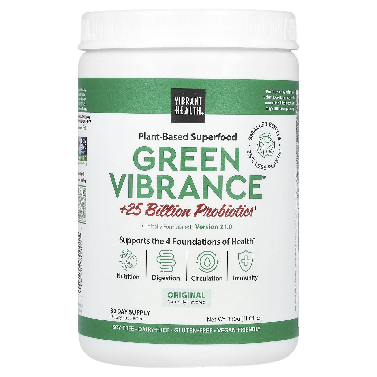Vibrant Health, Green Vibrance +25 Billion Probiotics, 12.5 Oz powder UPC 074306800015 | HiLife Vitamins